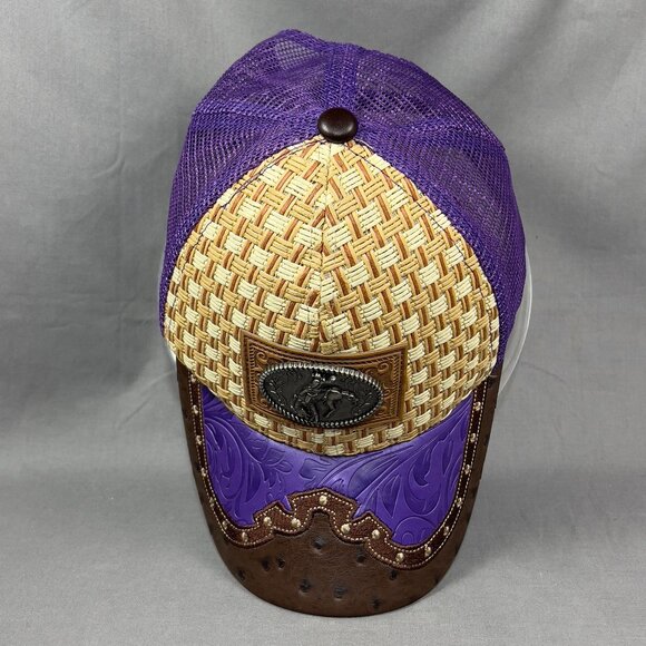 Big Bear Rodeo Snapback Hat Cap Trucker Mesh Straw Weave Western Cowboy Womens - Picture 8 of 14